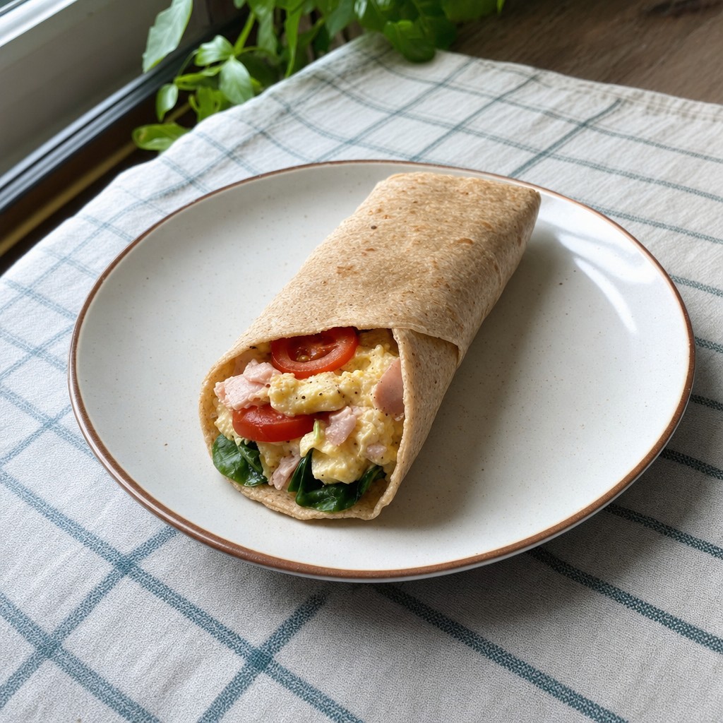 Wrap matinal de ovos mexidos com peru