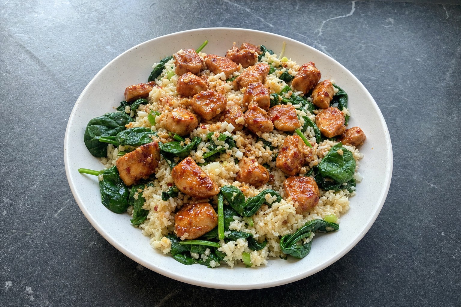 Tigela de Frango com Arroz de Couve-Flor