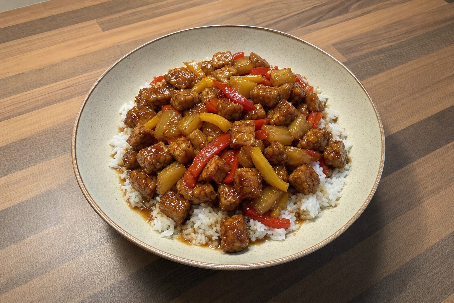 Tempeh Agridoce com Arroz