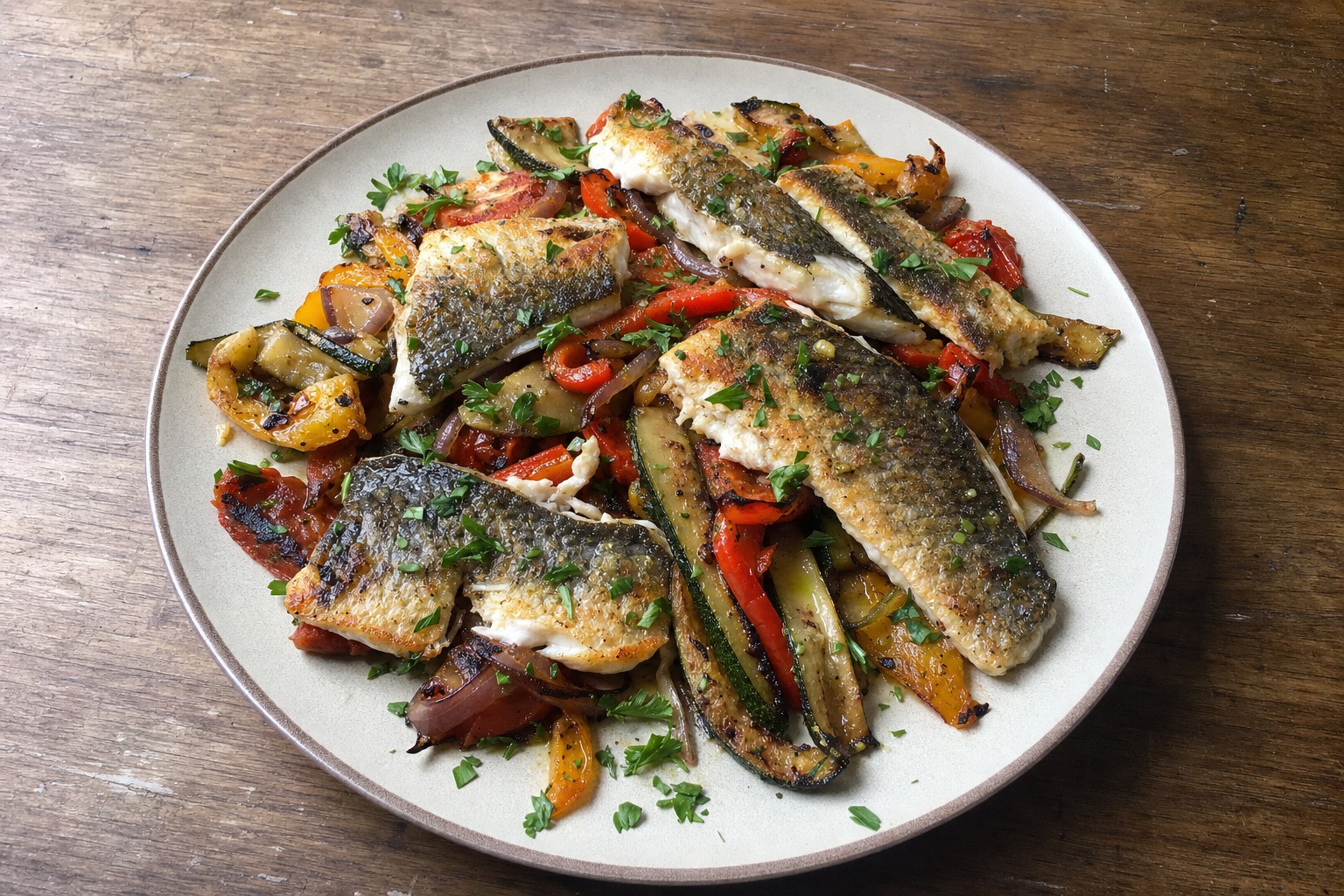 Filetes de Robalo Grelhados com Legumes