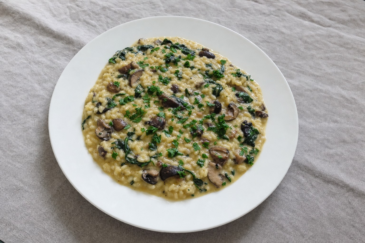 Risotto de Cogumelos e Espinafres