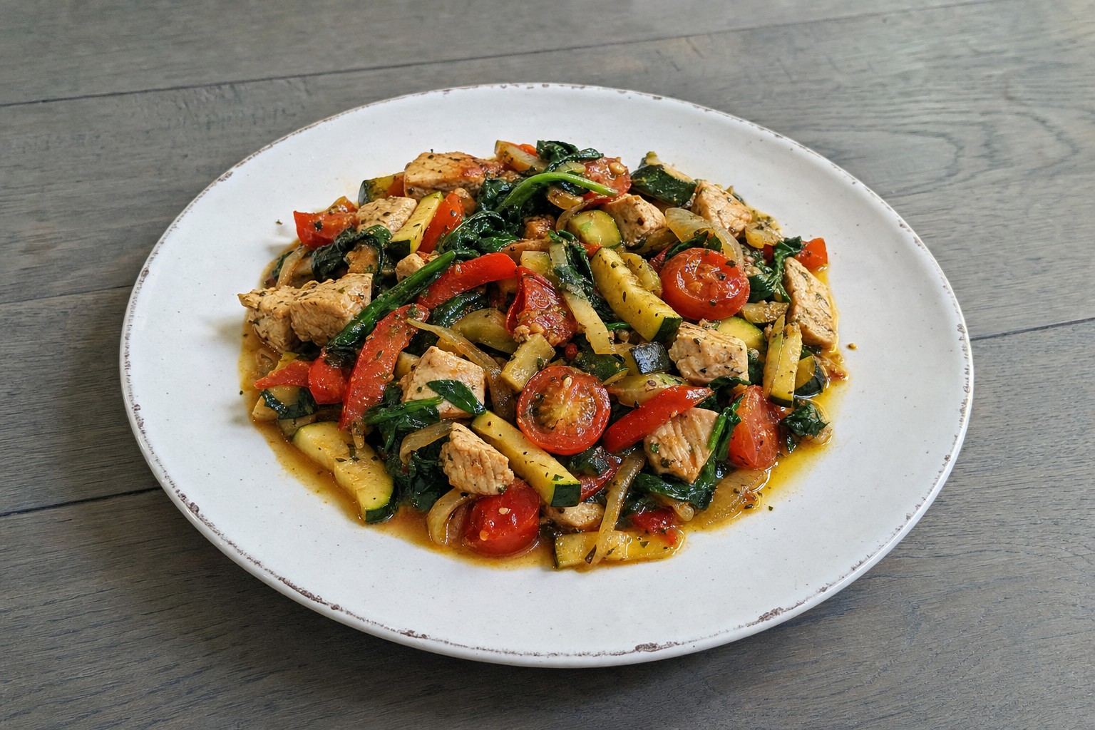 Peru Salteado com Legumes