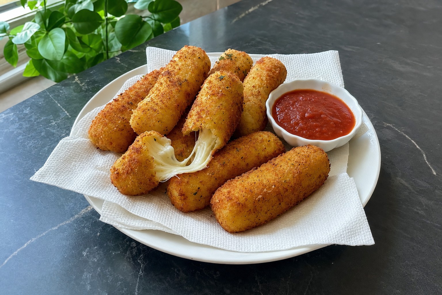 Mozzarella Sticks Fritos com Molho Marinara