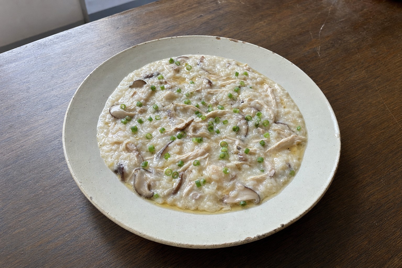 Congee de Frango com Cogumelos Shiitake