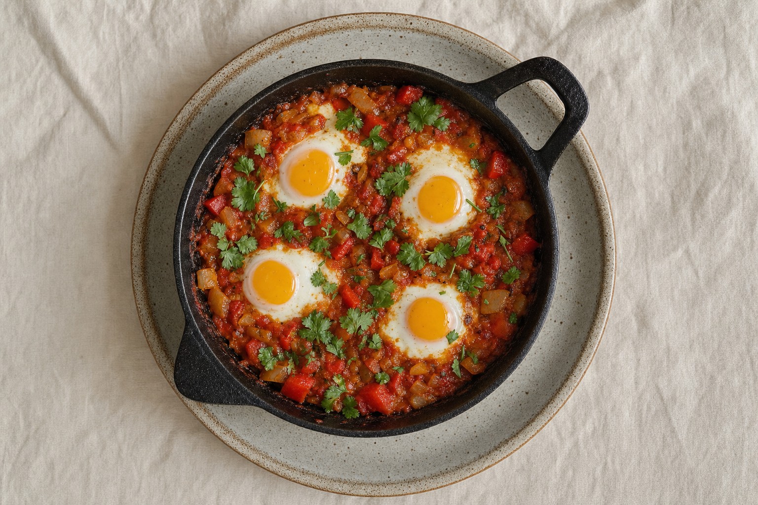 Ovos com tomate e pimento à alentejana