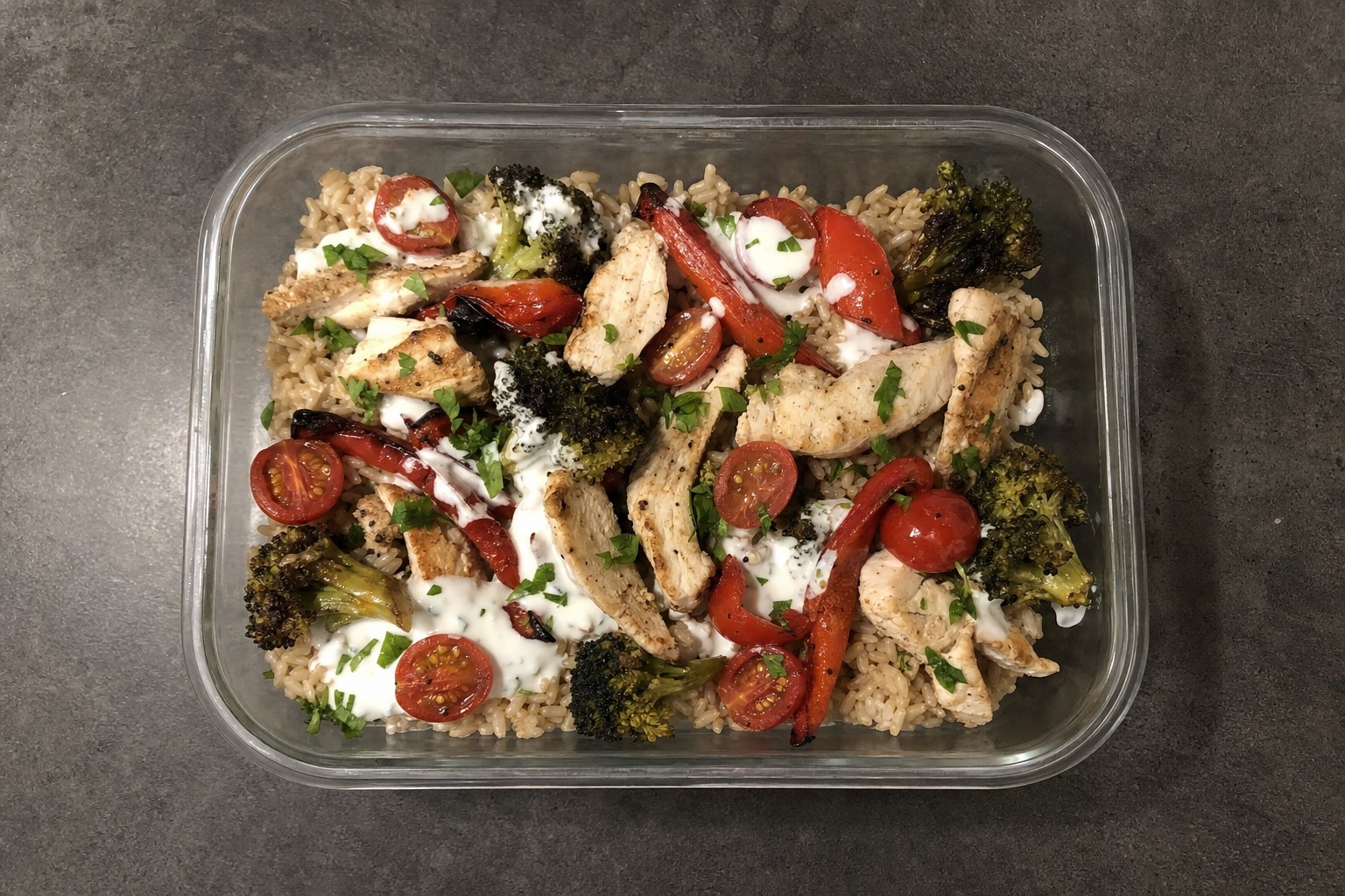 Bowl de Frango Grelhado com Arroz Integral e Legumes Assados