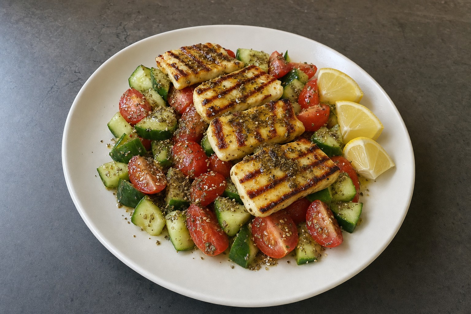 Halloumi Grelhado com Za'atar e Salada de Tomate