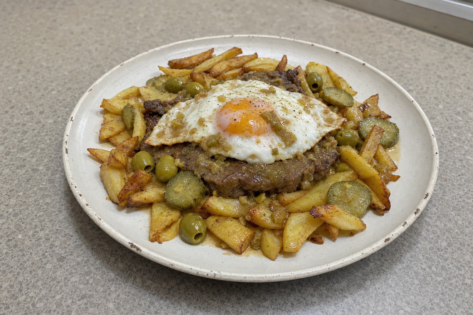 Prego no Prato com Batata Frita e Ovo