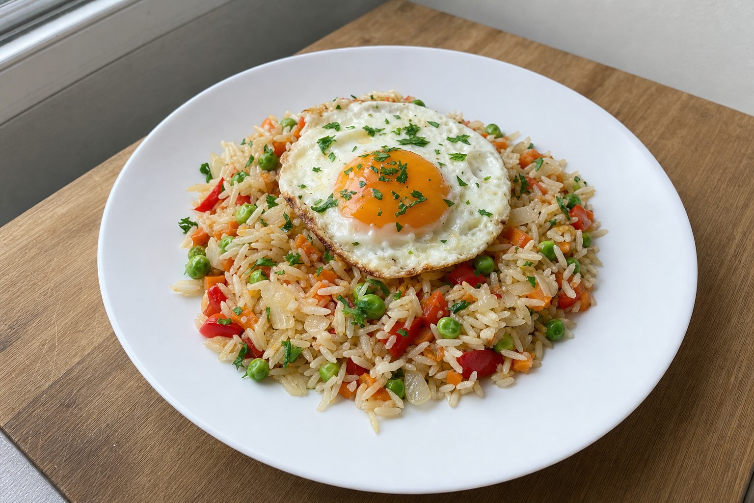 Arroz de Legumes com Ovo Estrelado