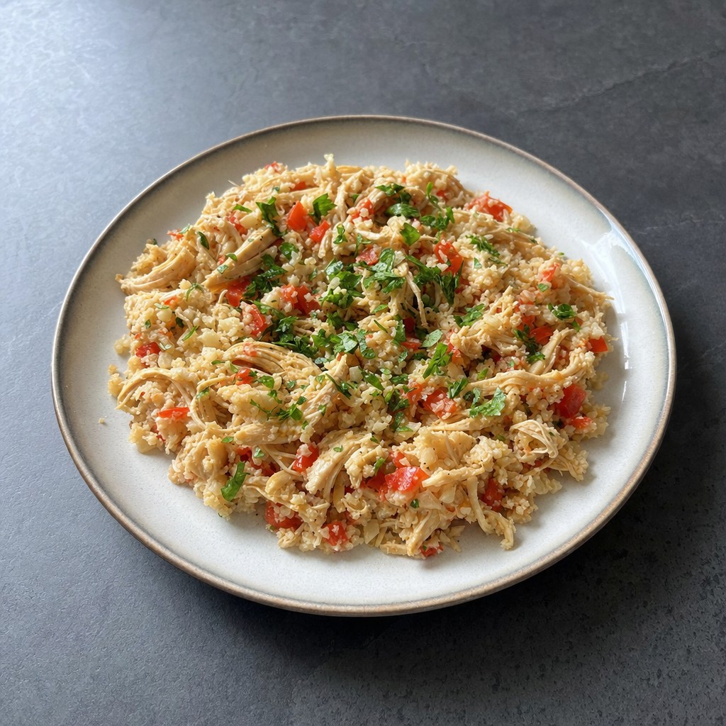 Frango Desfiado com Arroz de Couve-Flor
