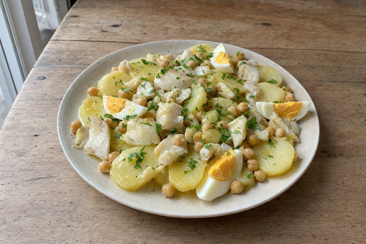 Bacalhau Cozido com Grão e Ovo