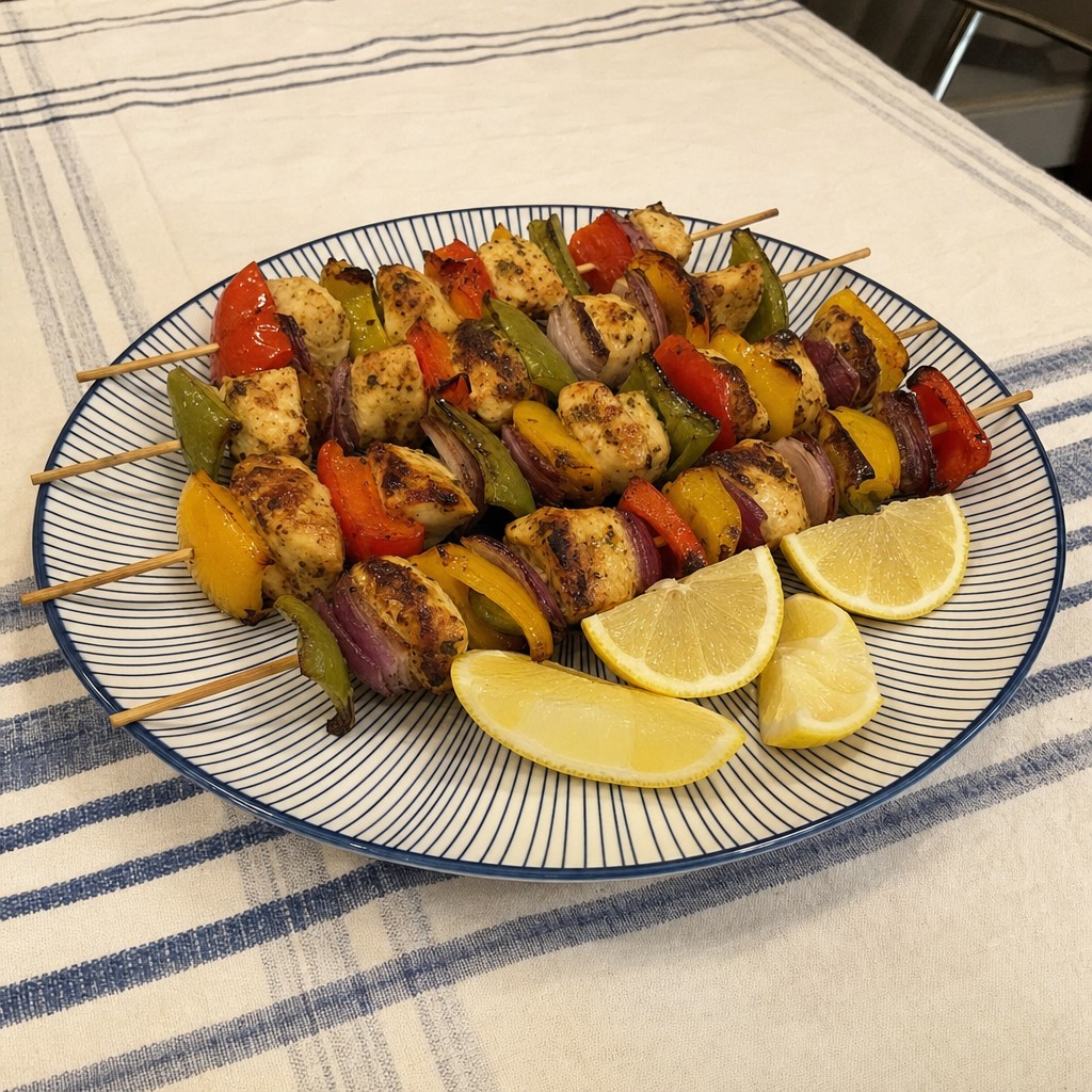 Espetadas de Frango com Pimentos no Forno