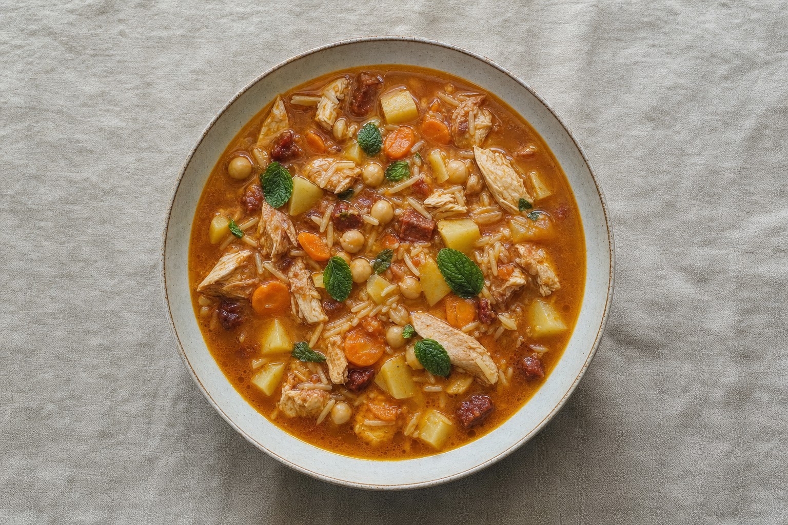Rancho à portuguesa com grão e legumes