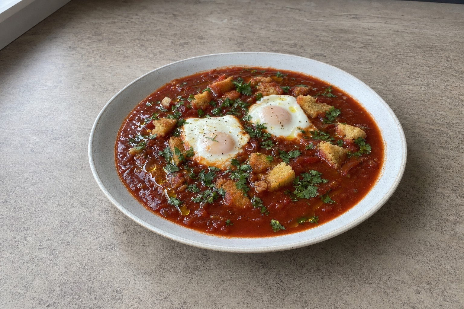 Sopa de tomate alentejana com ovo