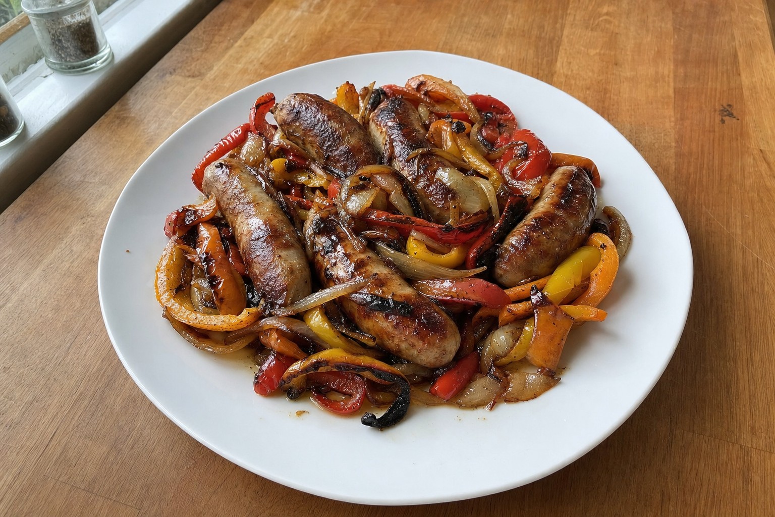 Salsichas ao Forno com Pimentos e Cebola