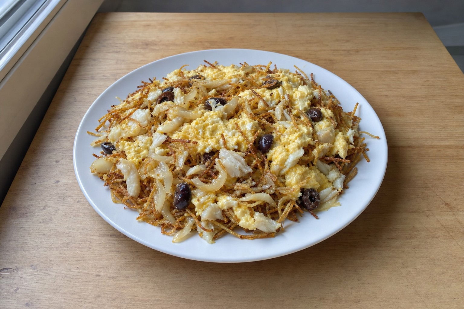 Bacalhau à Brás com batata palha e ovos