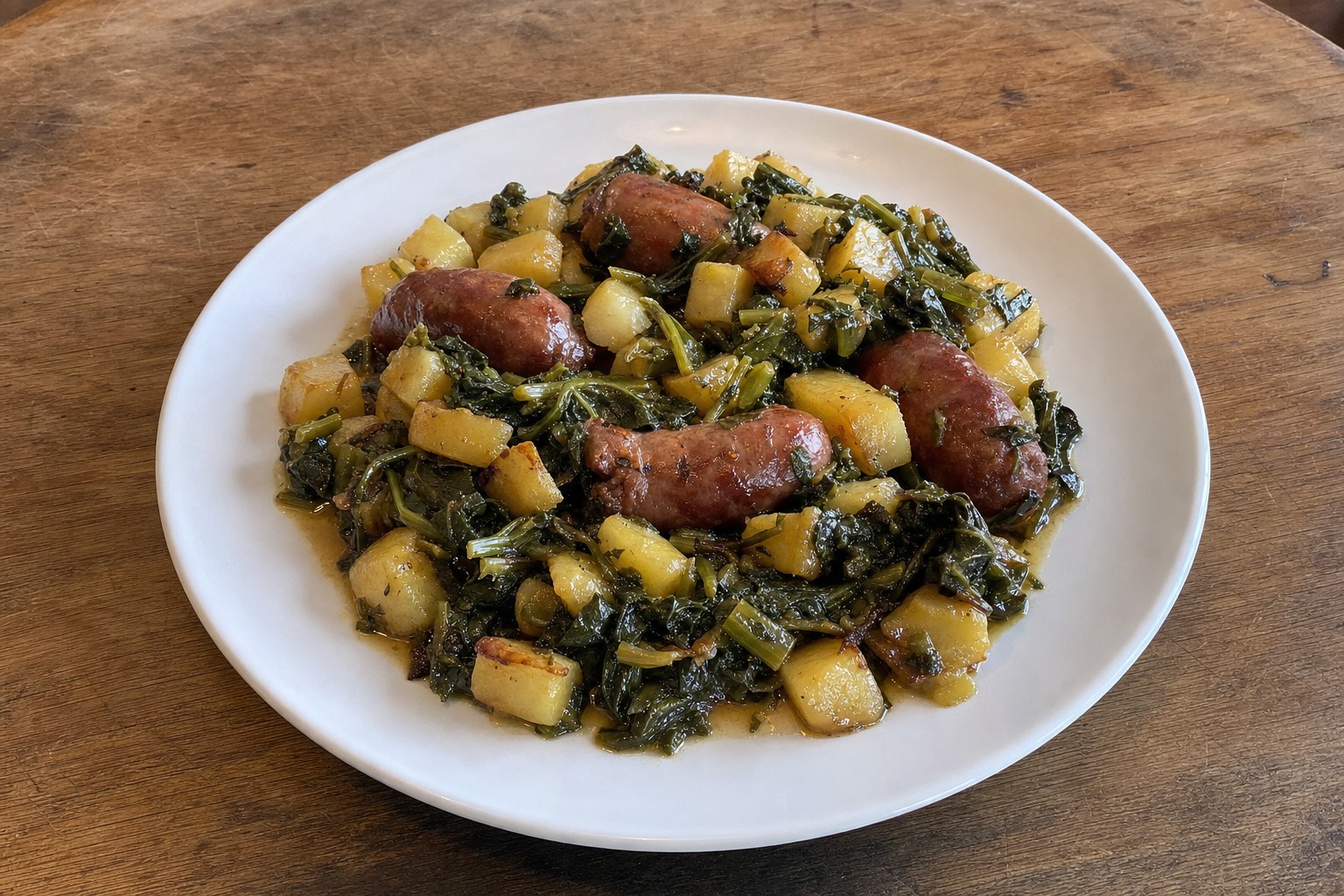 Salsichas Frescas com Grelos e Batata