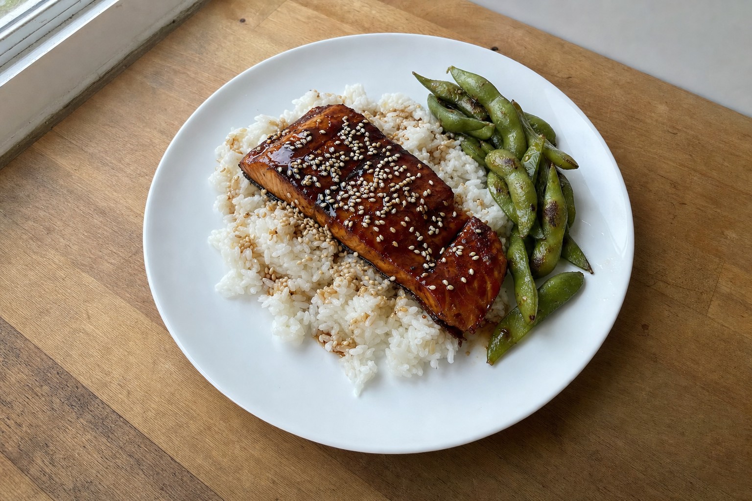 Salmão Teriyaki e Edamame