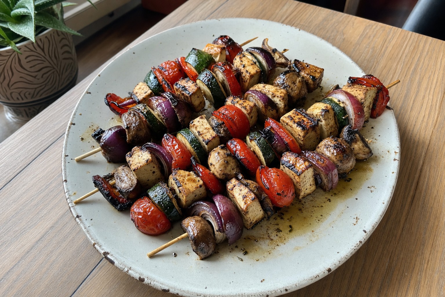 Espetadas de Tofu e Legumes Marinados