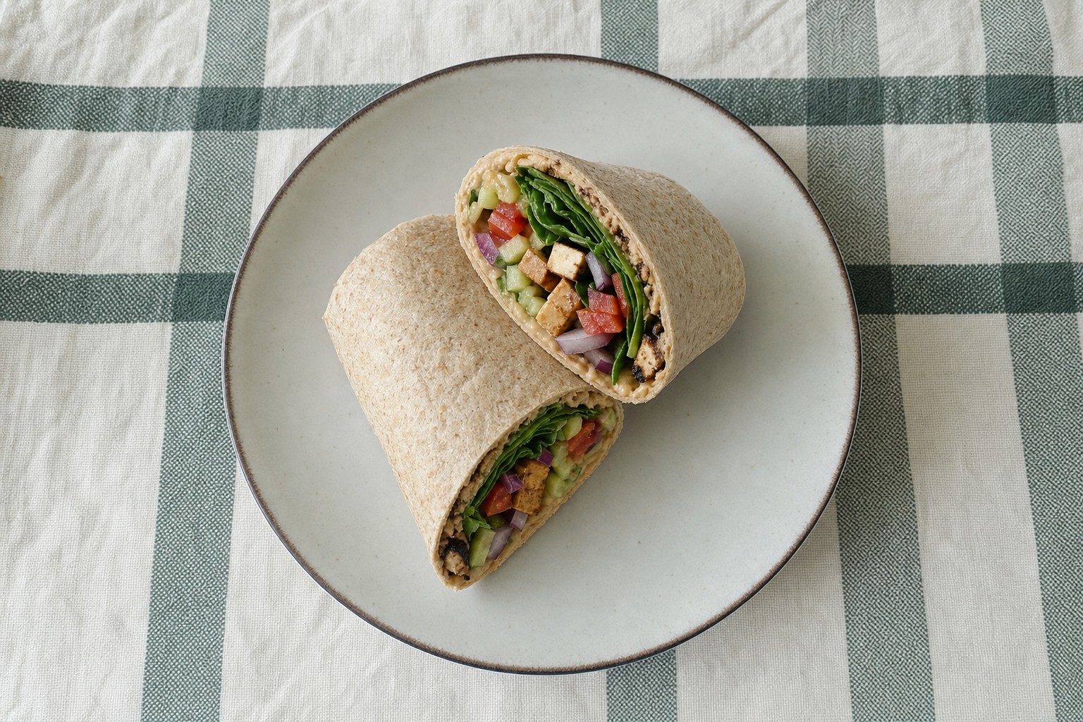 Wrap de Pasta de Grão e Tofu Fumado