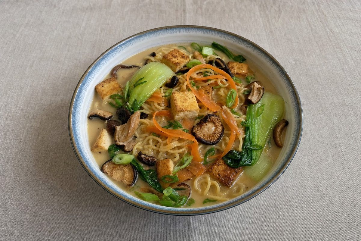 Ramen Vegan com Caldo de Miso e Tofu
