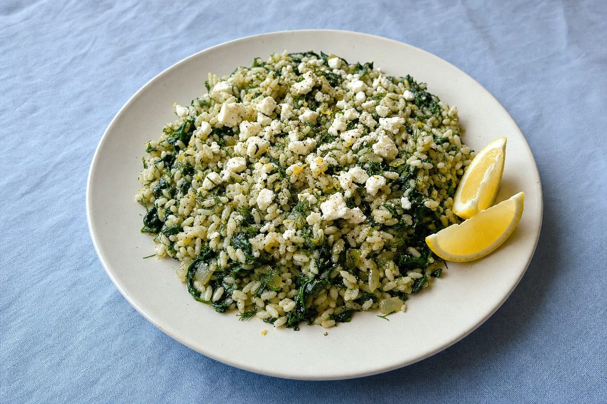 Arroz com Espinafres e Limão (Spanakorizo)