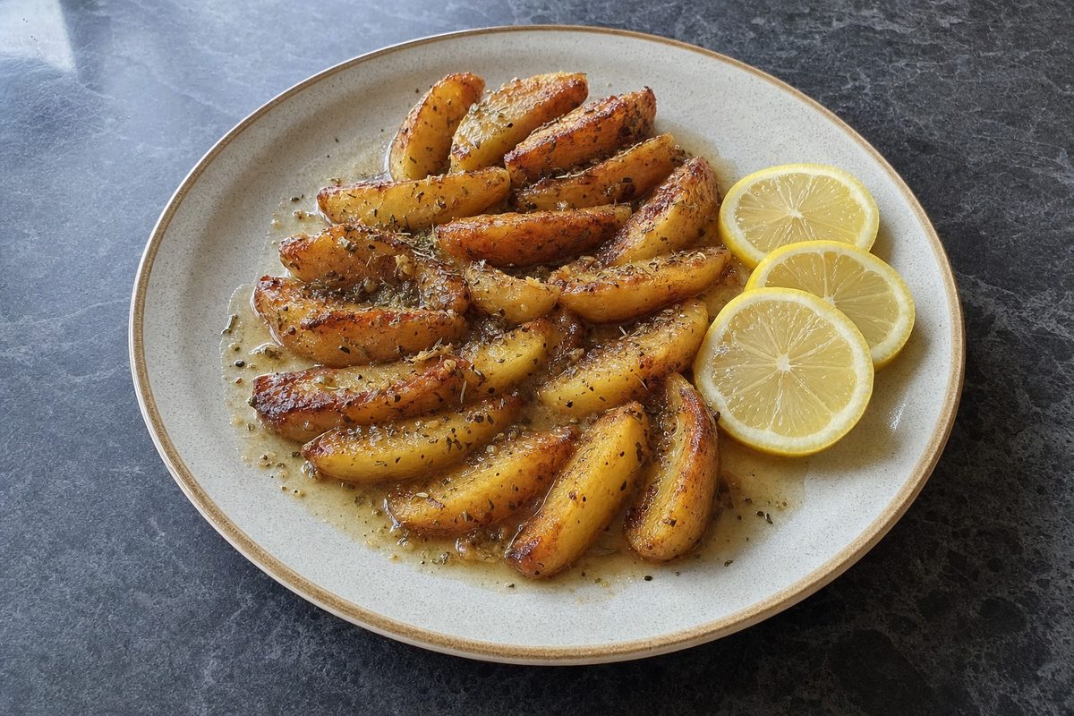Batatas gregas assadas com limão e orégãos
