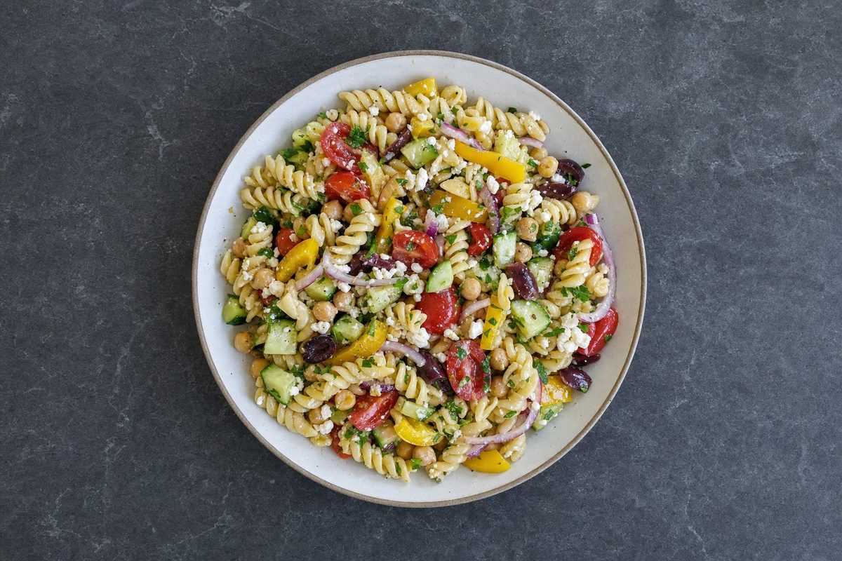 Salada de Massa Fria com Legumes e Grão-de-Bico