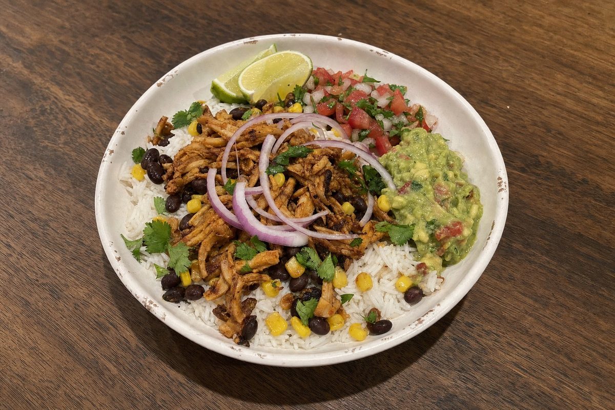 Tigela de Burrito Vegana com Soja Desfiada