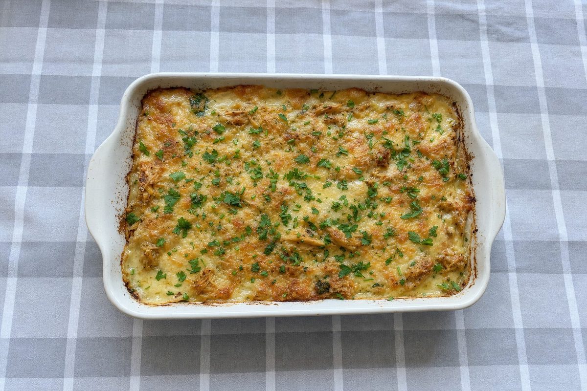 Escondidinho de frango com puré de mandioca