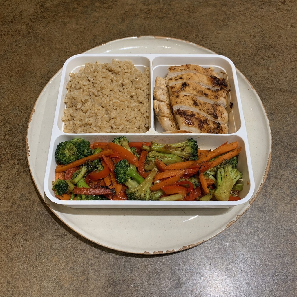 Frango Grelhado com Arroz Integral e Legumes Salteados